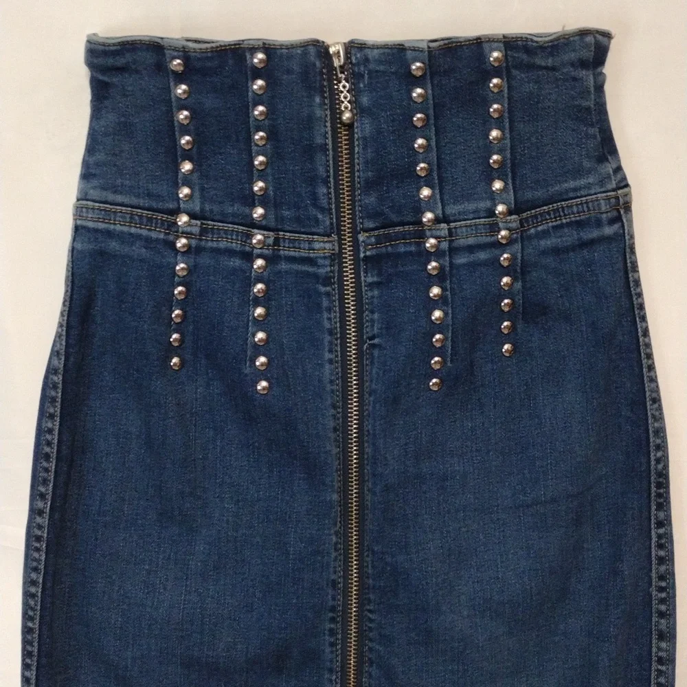 Current/Elliott High Waist Hip-Fitted Pencil Denim Skirt Waist 23 Full Zip Sexy